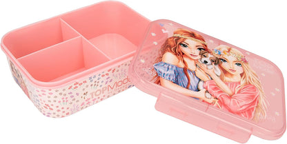 Depesche 12888 TOPModel Velo Fleur Pink, with Model Motif and Flower Pattern, Lunch Box with 3 Compartments and Transparent Lid, PP Plastic, Multicoloured