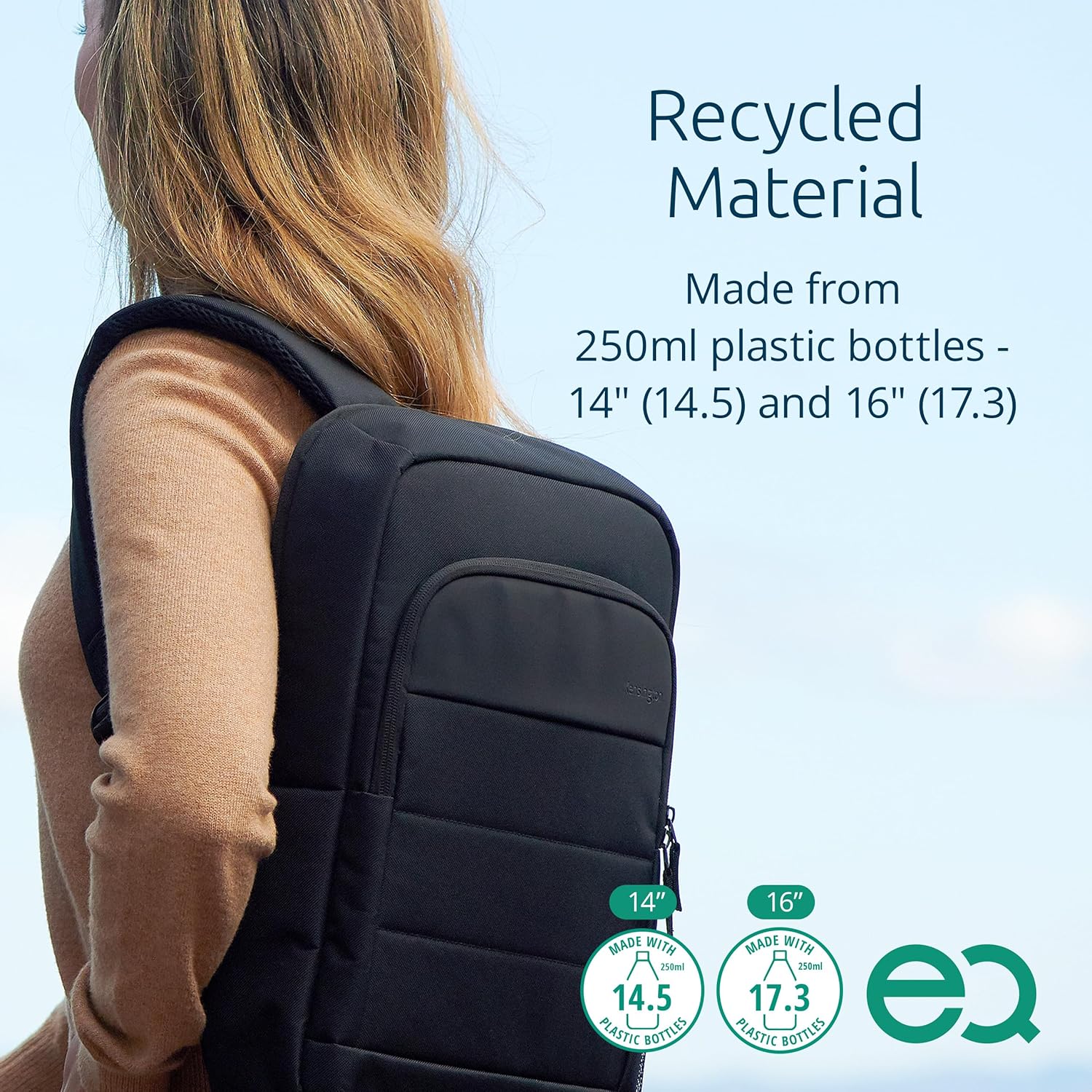Kensington EQ 14" Laptop Backpack - Protective with Padded Straps and Breathable Mesh Fabric, Made from 14.5 x 250ml plastic bottles - for Laptops Up to 14" (K60391WW