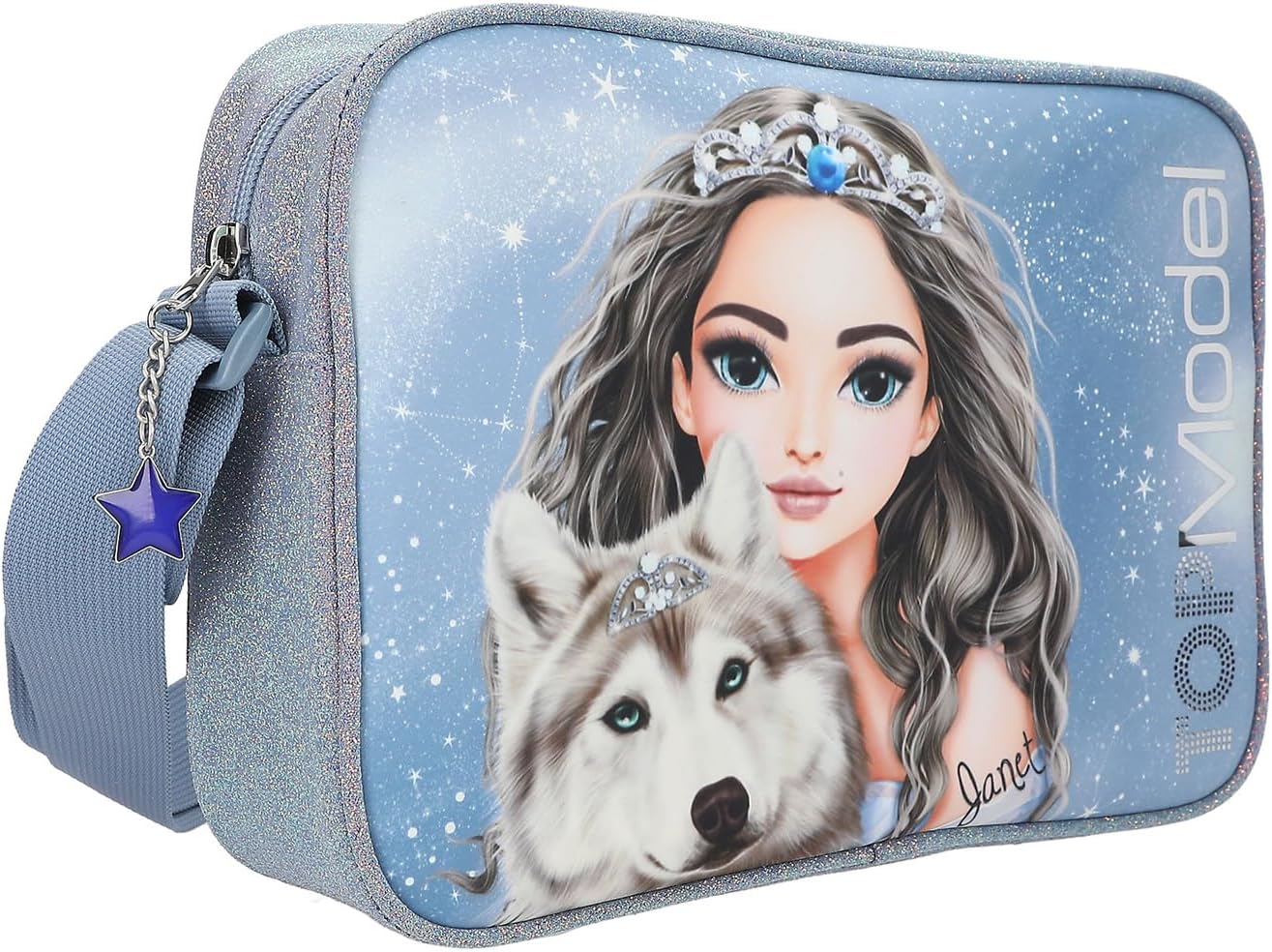 Depesche 13152 TOPModel Wolf Shoulder Bag in Dark Blue, with Model Motif, Stars and Glitter, Bag with Adjustable Shoulder Strap, Multicoloured
