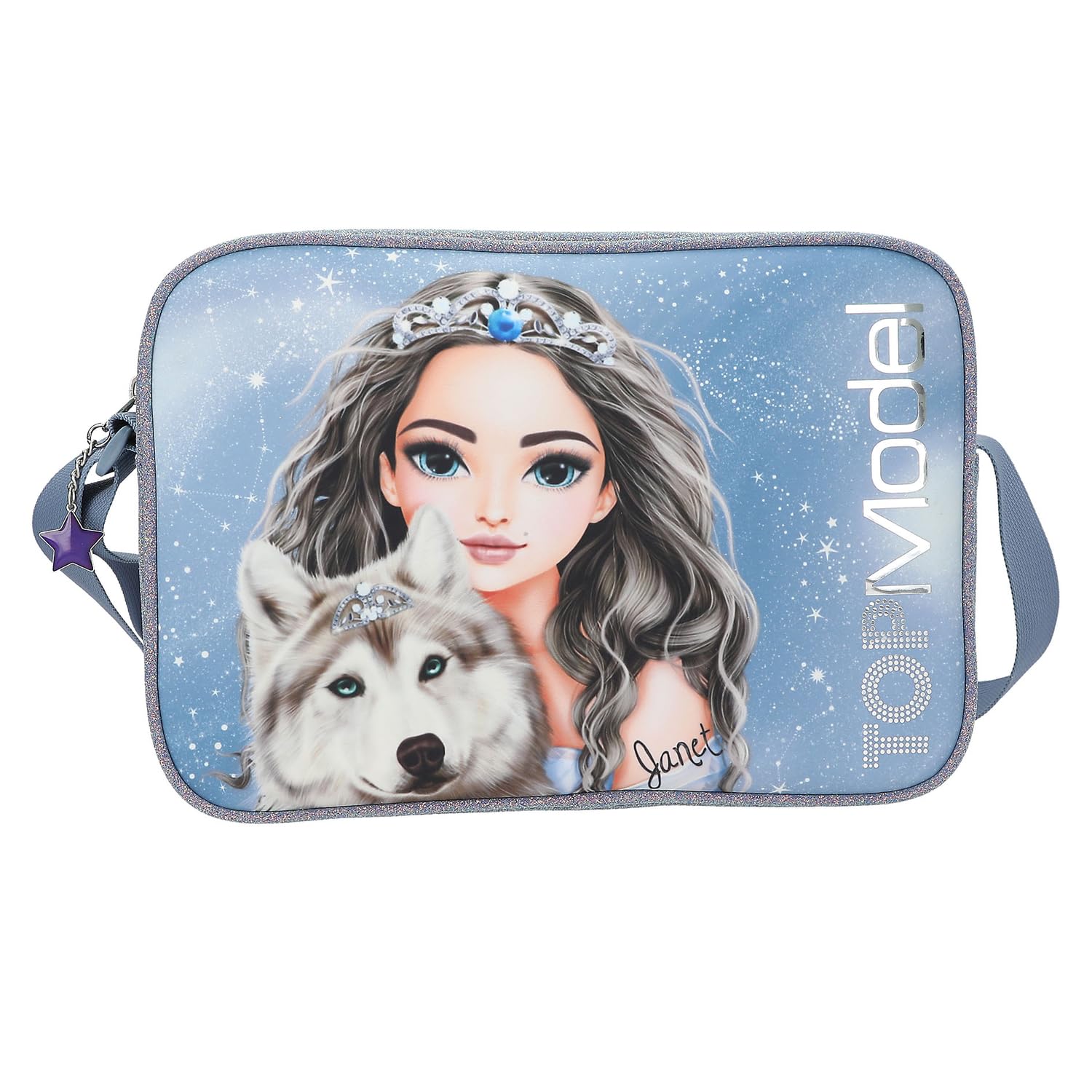 Depesche 13152 TOPModel Wolf Shoulder Bag in Dark Blue, with Model Motif, Stars and Glitter, Bag with Adjustable Shoulder Strap, Multicoloured