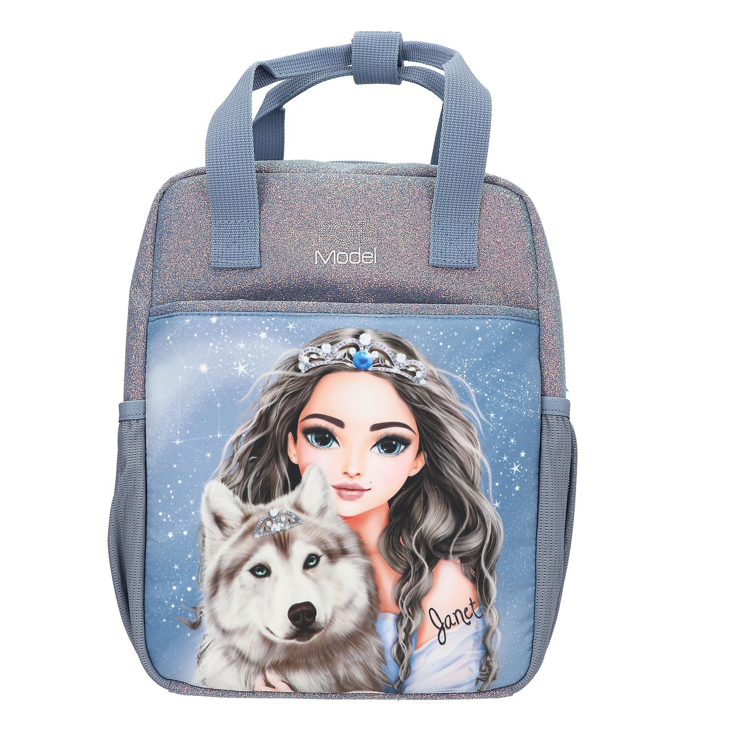 Depesche Unisex Topmodel Wolf 13153 TOPModel Wolf - Kleine Umhängetasche in Dunkelblau, mit Model Motiv, Sternen und Glitzer, Tasche mit verstellbarem Schultergurt (1er Pack