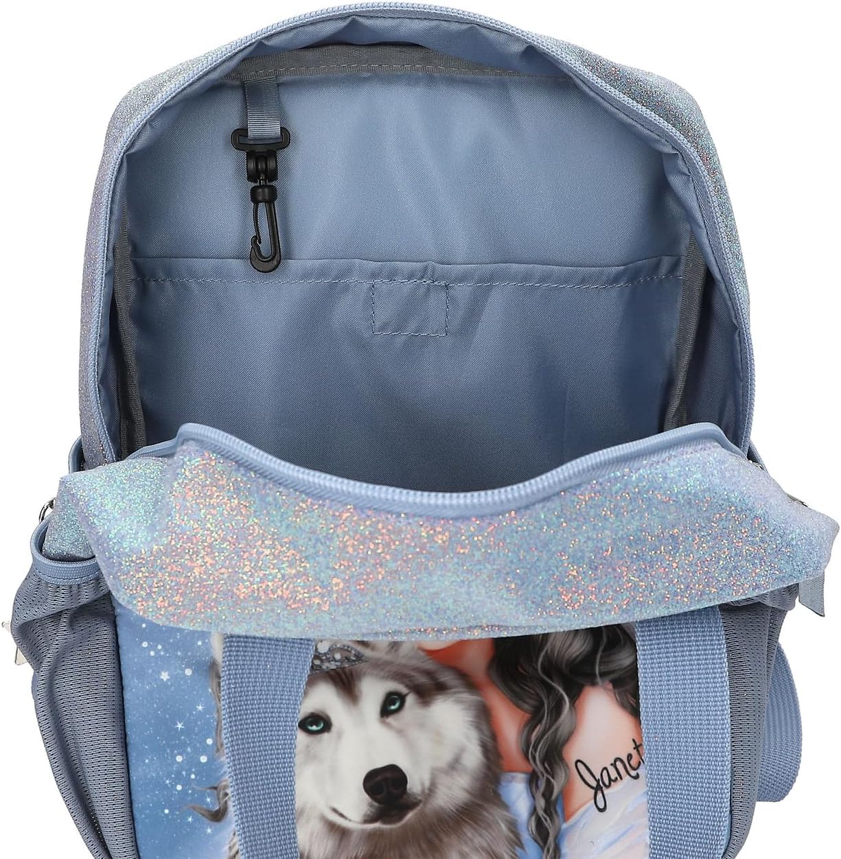 Depesche Unisex Topmodel Wolf 13153 TOPModel Wolf - Kleine Umhängetasche in Dunkelblau, mit Model Motiv, Sternen und Glitzer, Tasche mit verstellbarem Schultergurt (1er Pack
