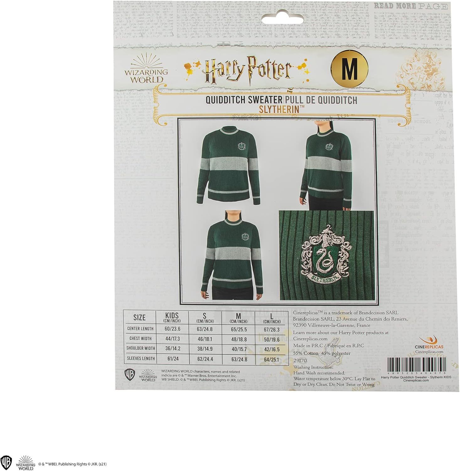 Cinereplicas Harry Potter - Tirare di Quidditch Grifondoro/Serpeverde - XS(Bambini)/S/M/L - Licenza Ufficiale L Serpeverde