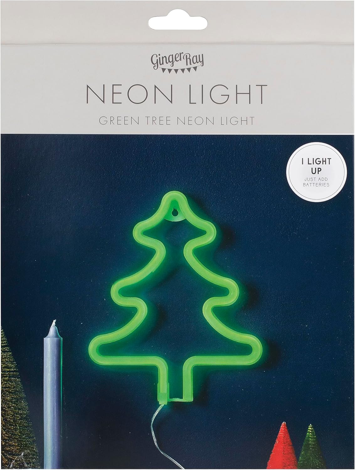 Ginger Ray Christmas Green Tree Neon Light Fireplace Tabletop Decoration