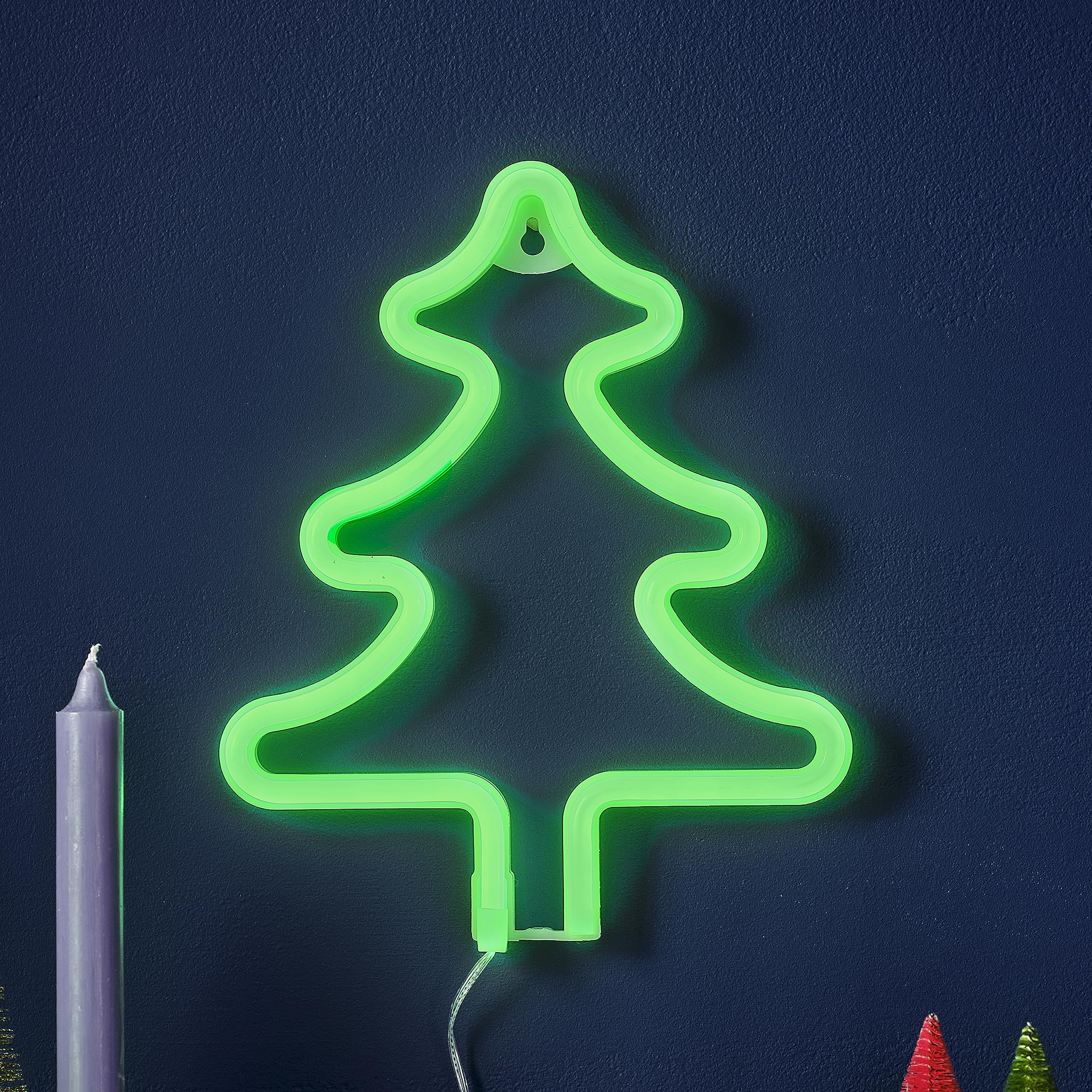 Ginger Ray Christmas Green Tree Neon Light Fireplace Tabletop Decoration