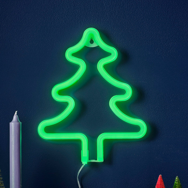 Ginger Ray Christmas Green Tree Neon Light Fireplace Tabletop Decoration