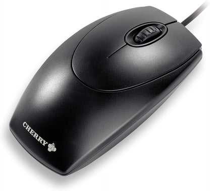 CHERRY WheelMouse, Kabelgebundene Maus, Symmetrisches Design für Rechts- und Linkshänder, Optischer Sensor, USB-Anschluss, PS/2-Adapter inklusive, Schwarz