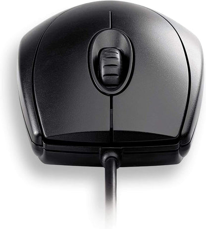CHERRY WheelMouse, Kabelgebundene Maus, Symmetrisches Design für Rechts- und Linkshänder, Optischer Sensor, USB-Anschluss, PS/2-Adapter inklusive, Schwarz