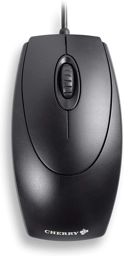 CHERRY WheelMouse, Kabelgebundene Maus, Symmetrisches Design für Rechts- und Linkshänder, Optischer Sensor, USB-Anschluss, PS/2-Adapter inklusive, Schwarz