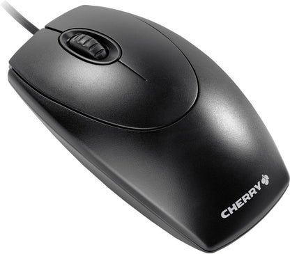CHERRY WheelMouse, Kabelgebundene Maus, Symmetrisches Design für Rechts- und Linkshänder, Optischer Sensor, USB-Anschluss, PS/2-Adapter inklusive, Schwarz
