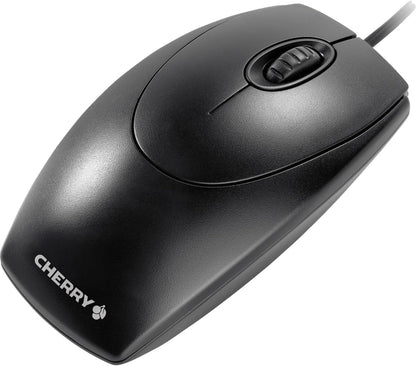 CHERRY WheelMouse, Kabelgebundene Maus, Symmetrisches Design für Rechts- und Linkshänder, Optischer Sensor, USB-Anschluss, PS/2-Adapter inklusive, Schwarz