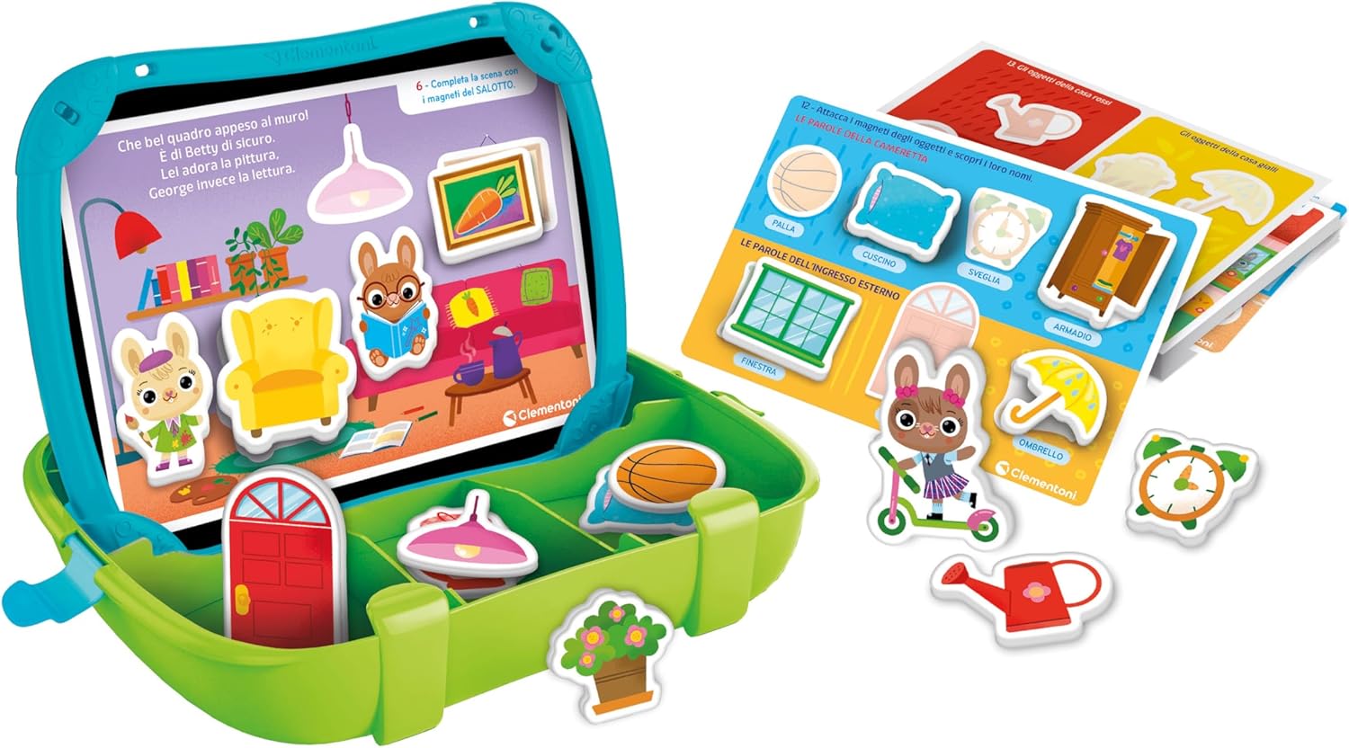 Clementoni- Sapientino Valigetta Casetta Gioco Educativo Montessori 2 Anni per Imparare Nuove Parole, Lavagna Magnetica e Tessere, Sviluppo Linguaggio Metodo Montessoriano, 16461, Multicolore
