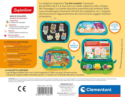 Clementoni- Sapientino Valigetta Casetta Gioco Educativo Montessori 2 Anni per Imparare Nuove Parole, Lavagna Magnetica e Tessere, Sviluppo Linguaggio Metodo Montessoriano, 16461, Multicolore