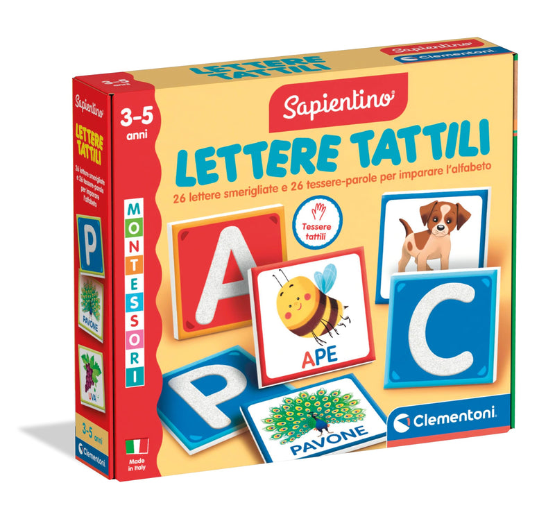 Clementoni - Sapientino Tattili-Game 3 Years, Montessori Flashcards, Educational Cards on Letters, Learning the Alphabet, Develops Language, Made in Italy, 16855, Multicoloured