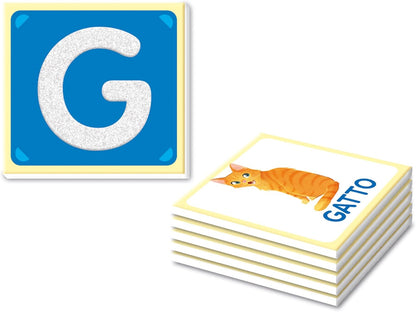 Clementoni - Sapientino Tattili-Game 3 Years, Montessori Flashcards, Educational Cards on Letters, Learning the Alphabet, Develops Language, Made in Italy, 16855, Multicoloured