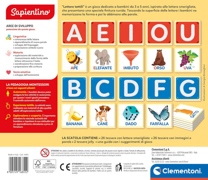 Clementoni - Sapientino Tattili-Game 3 Years, Montessori Flashcards, Educational Cards on Letters, Learning the Alphabet, Develops Language, Made in Italy, 16855, Multicoloured