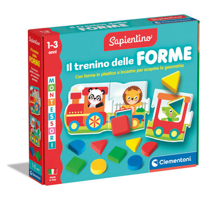 Clementoni Sapientino Montessori – Der Zug der Formen – Lernspiel 1 Jahr, Flashcards Puzzle, Lernkarten für Kinder, Montessori-Spiel zum Lernen der Formen, Italienisch, Made in Italy, 16865