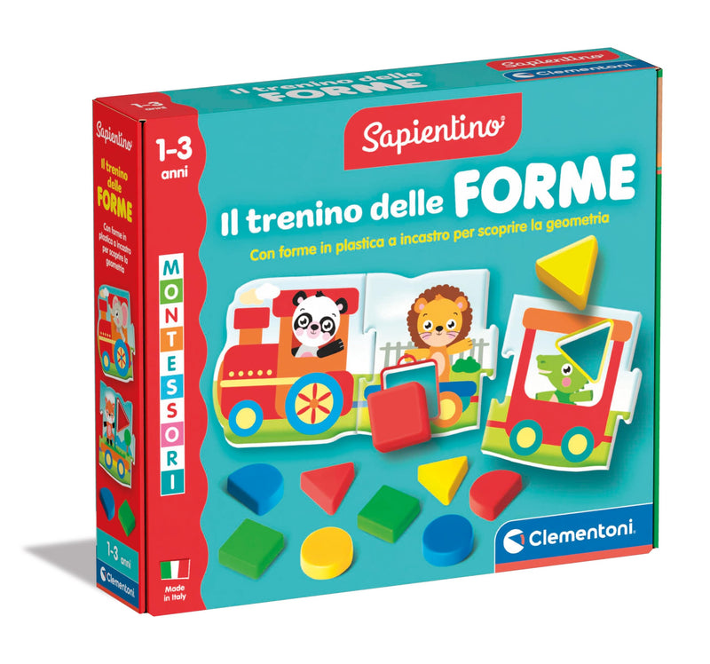 Clementoni Sapientino Montessori – Der Zug der Formen – Lernspiel 1 Jahr, Flashcards Puzzle, Lernkarten für Kinder, Montessori-Spiel zum Lernen der Formen, Italienisch, Made in Italy, 16865