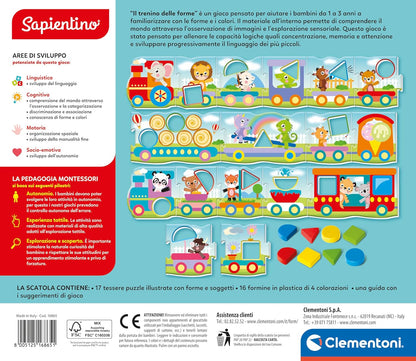 Clementoni Sapientino Montessori – Der Zug der Formen – Lernspiel 1 Jahr, Flashcards Puzzle, Lernkarten für Kinder, Montessori-Spiel zum Lernen der Formen, Italienisch, Made in Italy, 16865
