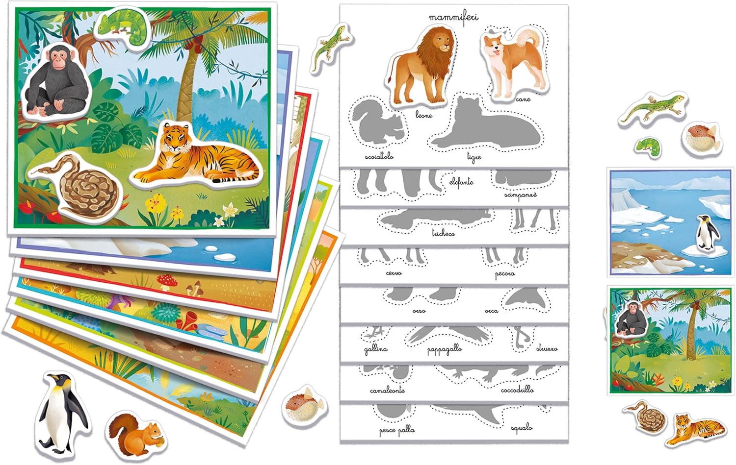 Clementoni - Sapientino Montessori 3 Years with Shaped Cards, Flashcards, Educational Game for Learning Animals, Language Development, Made in Italy, 16867, Multi-Colour
