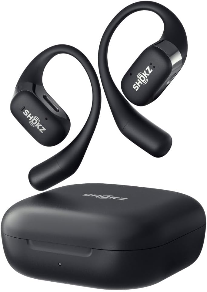 SHOKZ OpenFit True Wireless Open Ear Bluetooth Headphones with MIcrophone, Waterproof, Fast Charging, 28hr Playtime, Compatible with iPhone and Android - Black