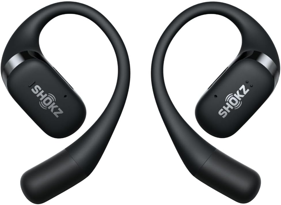 SHOKZ OpenFit True Wireless Open Ear Bluetooth Headphones with MIcrophone, Waterproof, Fast Charging, 28hr Playtime, Compatible with iPhone and Android - Black