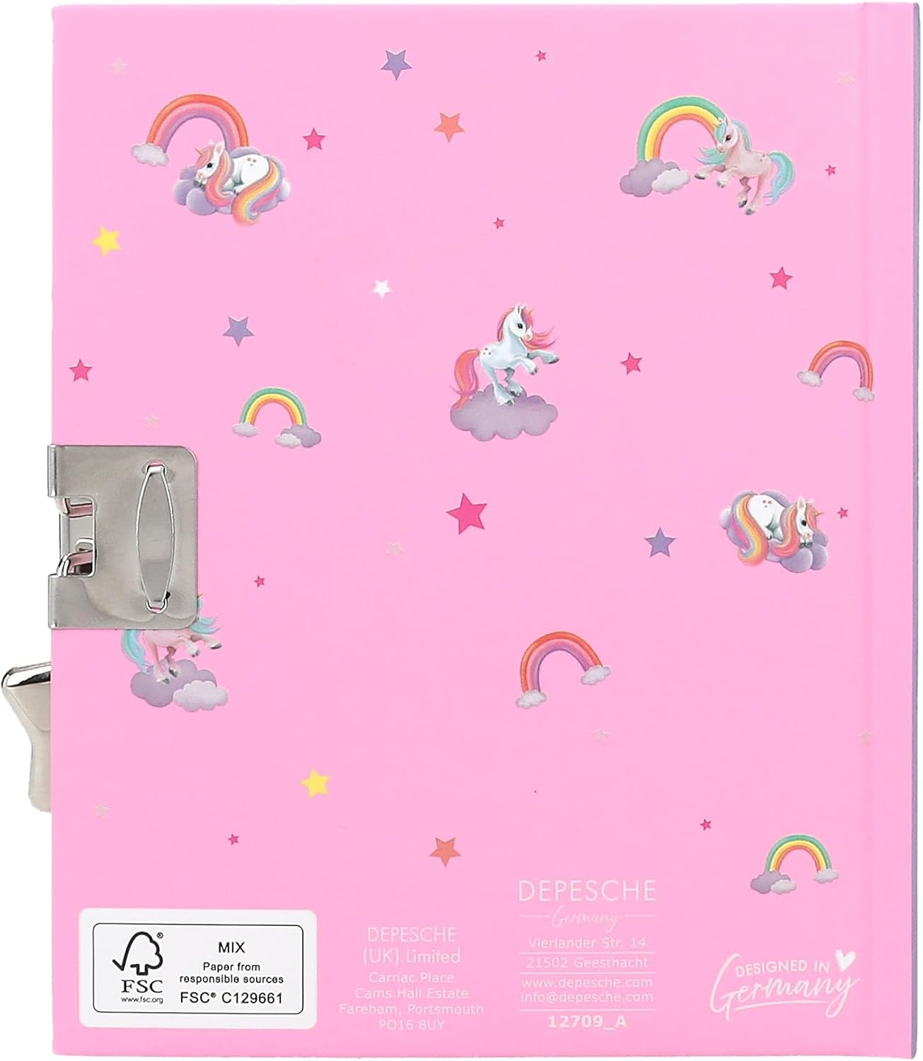 Depesche 12709 Ylvi Pink Unicorn Diary with Star Closure, Beautifully Illustrated Page Book and Secret Pencil, Multicoloured, One Size