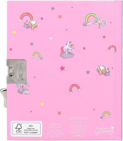 Depesche 12709 Ylvi Pink Unicorn Diary with Star Closure, Beautifully Illustrated Page Book and Secret Pencil, Multicoloured, One Size