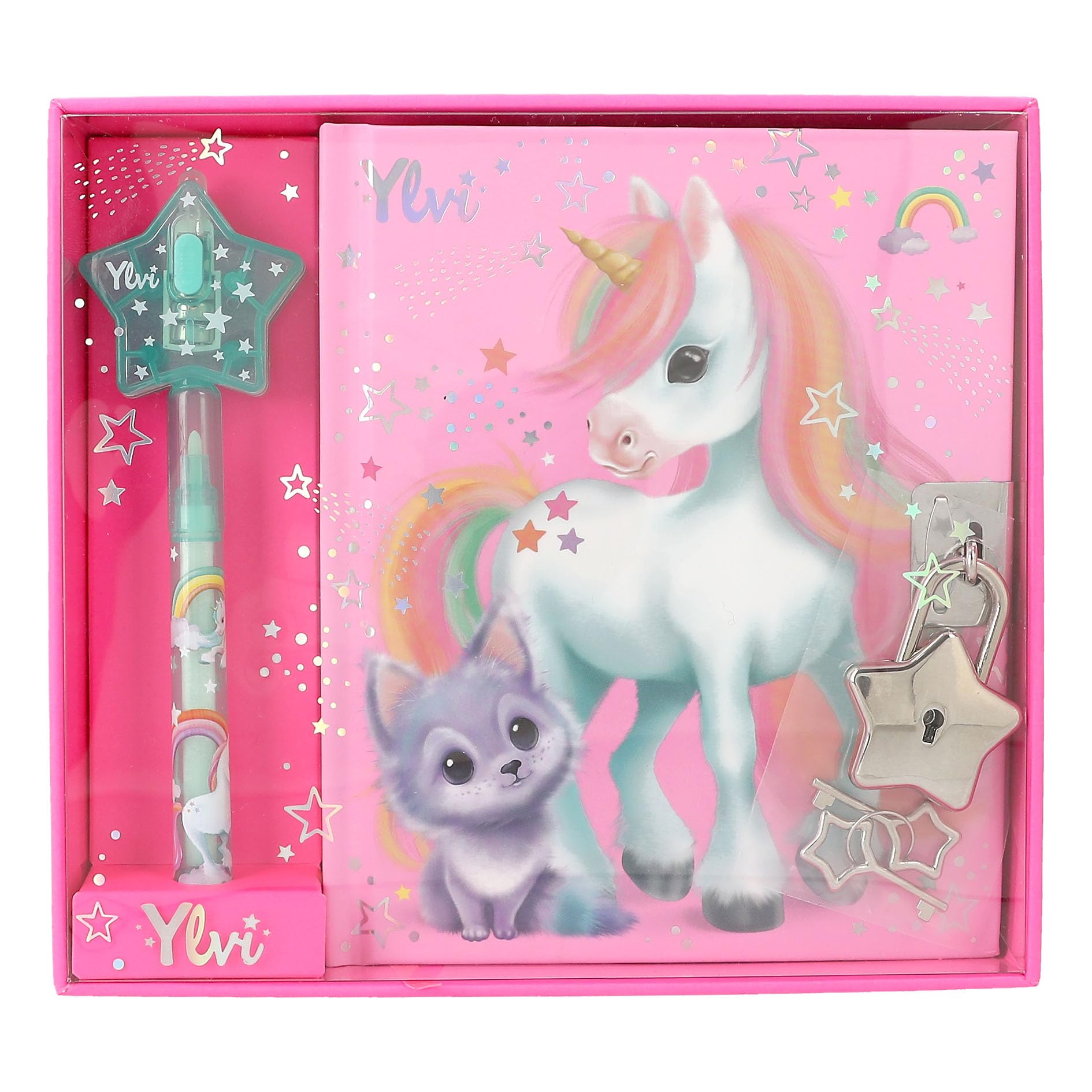 Depesche 12709 Ylvi Pink Unicorn Diary with Star Closure, Beautifully Illustrated Page Book and Secret Pencil, Multicoloured, One Size