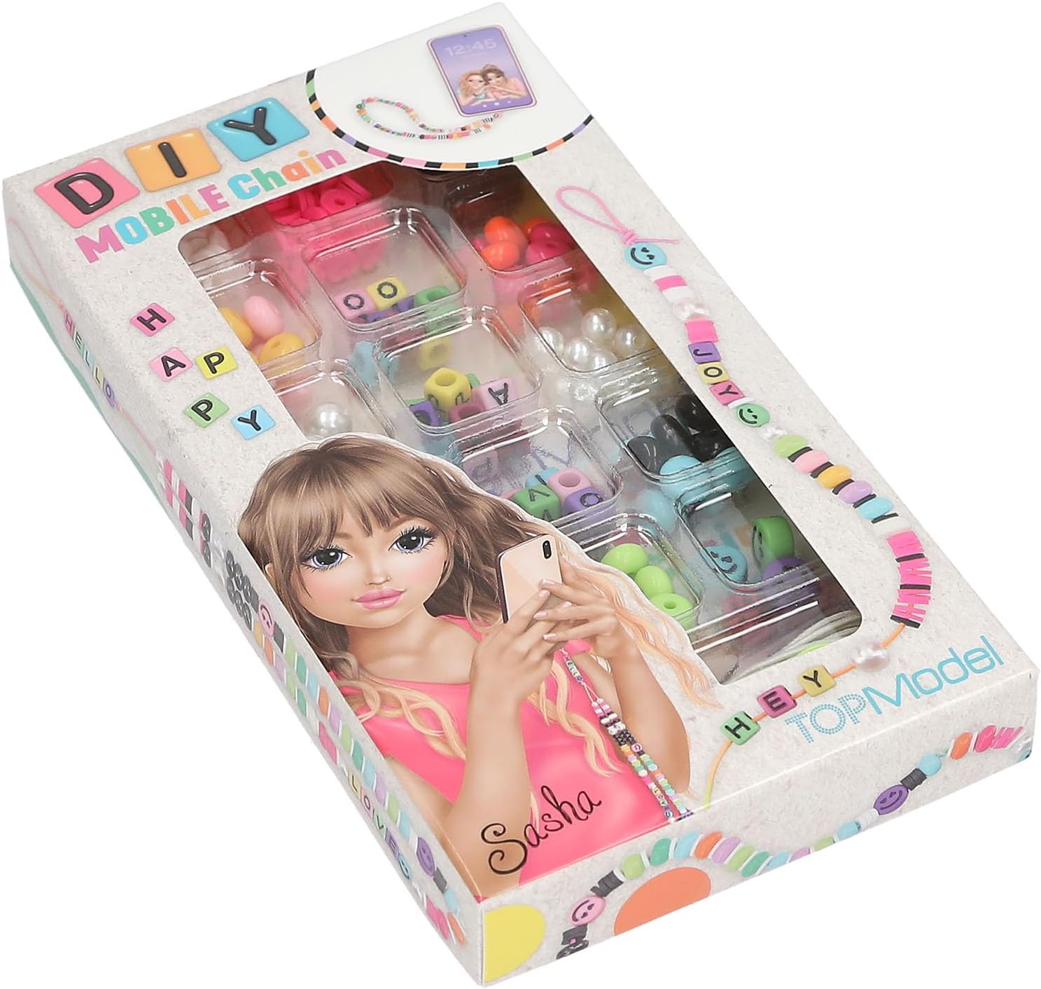 Depesche 12885 TOPModel Mobile Chain DIY Set, Beads in Various Designs, Includes Ribbons, for Creative Design of Pendants