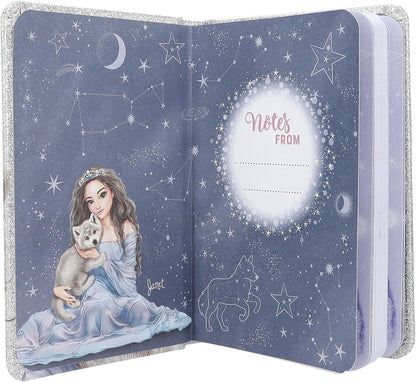 Depesche TOPModel Wolf 13176 Notebook in Glittering Silver and Blue with Wolf Motif, Stars and 160 Pages, Includes Pencil