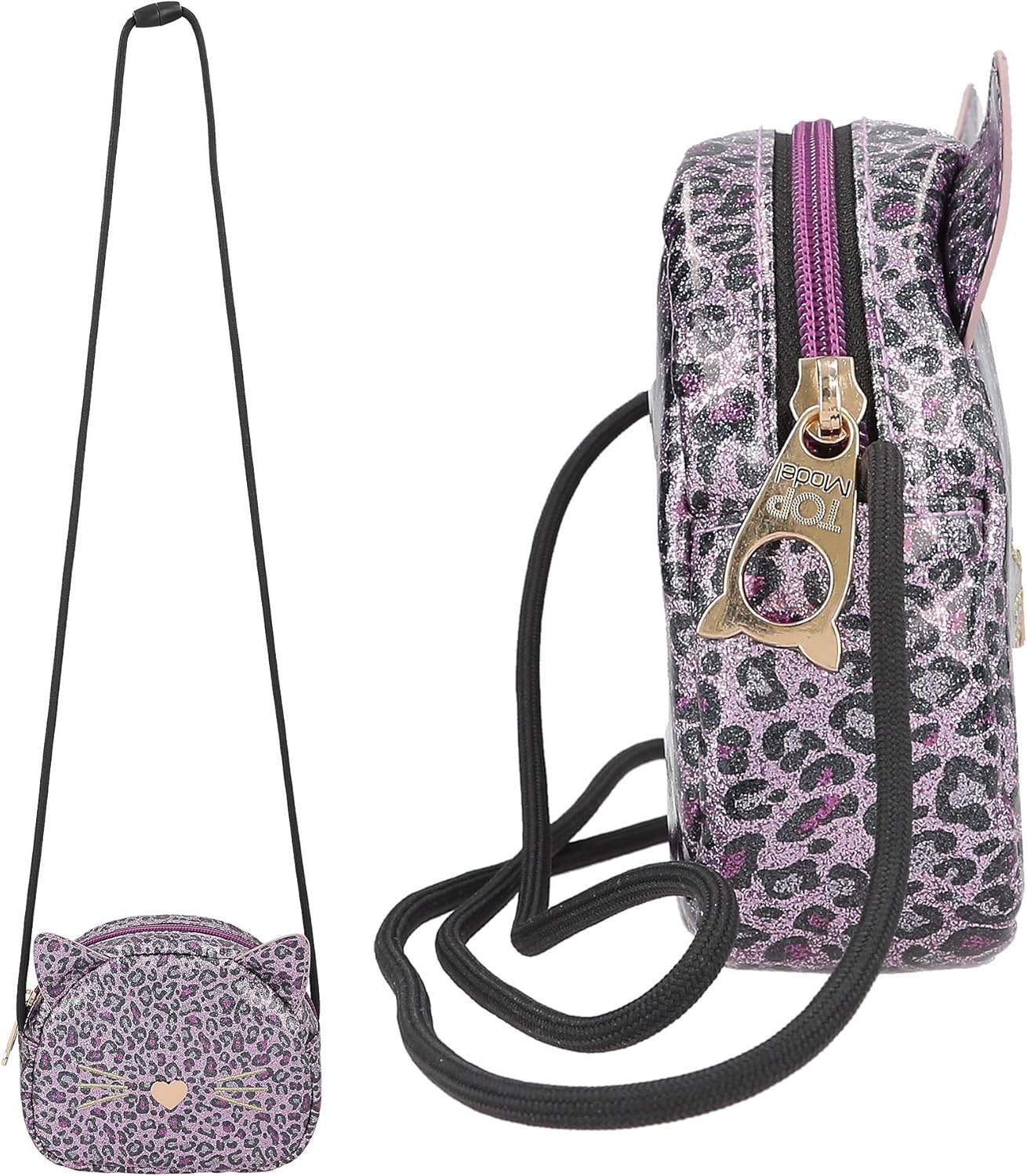 Depesche 13021 TOPModel Rebel Kitty Small Purple Leo Glitter Cat Ear Bag with Adjustable Shoulder Strap, Multicolor, One Size