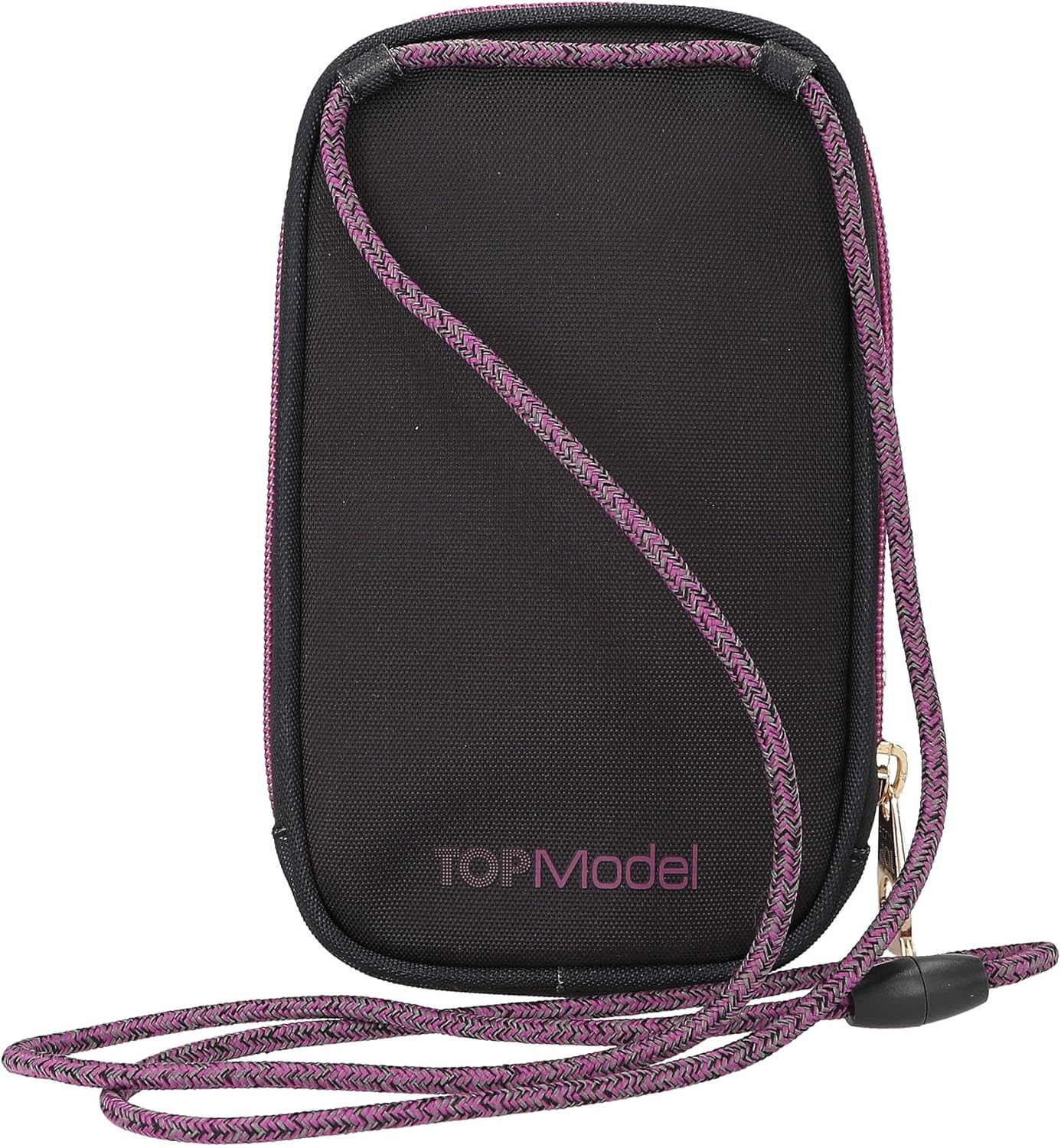 Depesche TOPModel Rebel Kitty 13022 Mobile Phone Case, Shoulder Strap, Black and Purple, Glitter Cat Design, Smartphone Pocket with Zip, Multicoloured