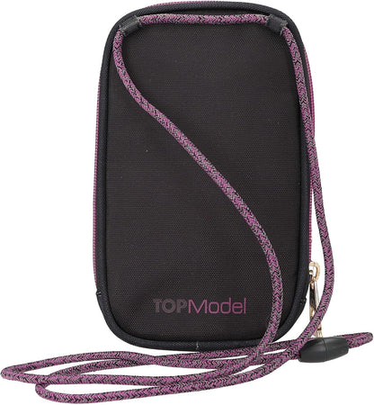 Depesche TOPModel Rebel Kitty 13022 Mobile Phone Case, Shoulder Strap, Black and Purple, Glitter Cat Design, Smartphone Pocket with Zip, Multicoloured