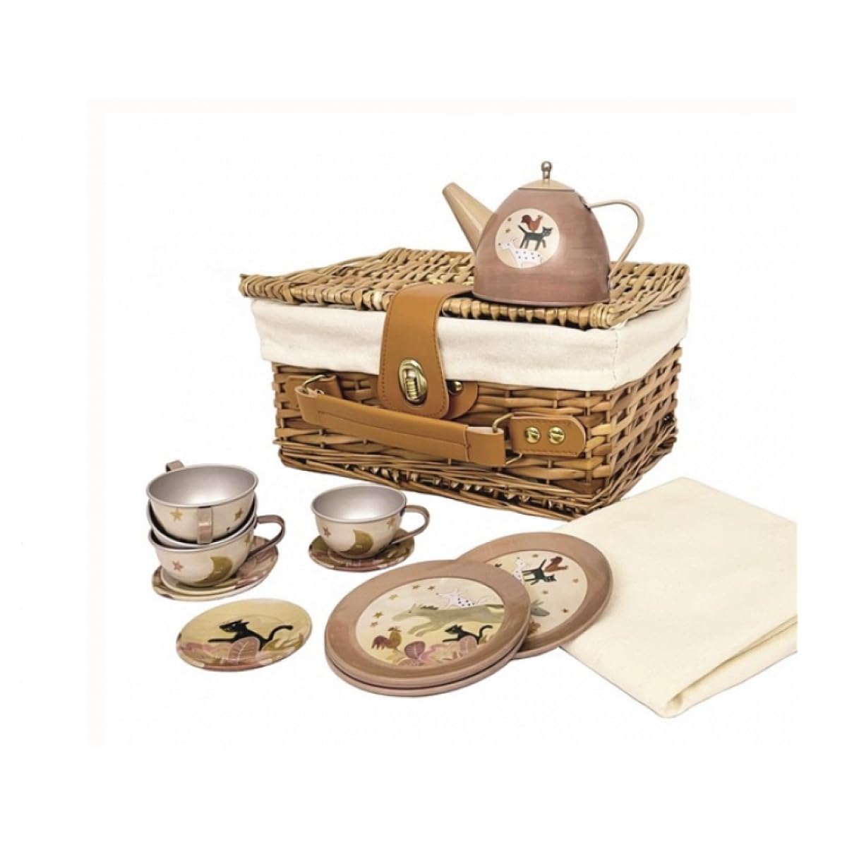 Egmont Toys Bremen Musicians Wicker Basket for IR Picnic with Set of Cups and Tea Jug, Metal, from 3 Years, Multicoloured (540057
