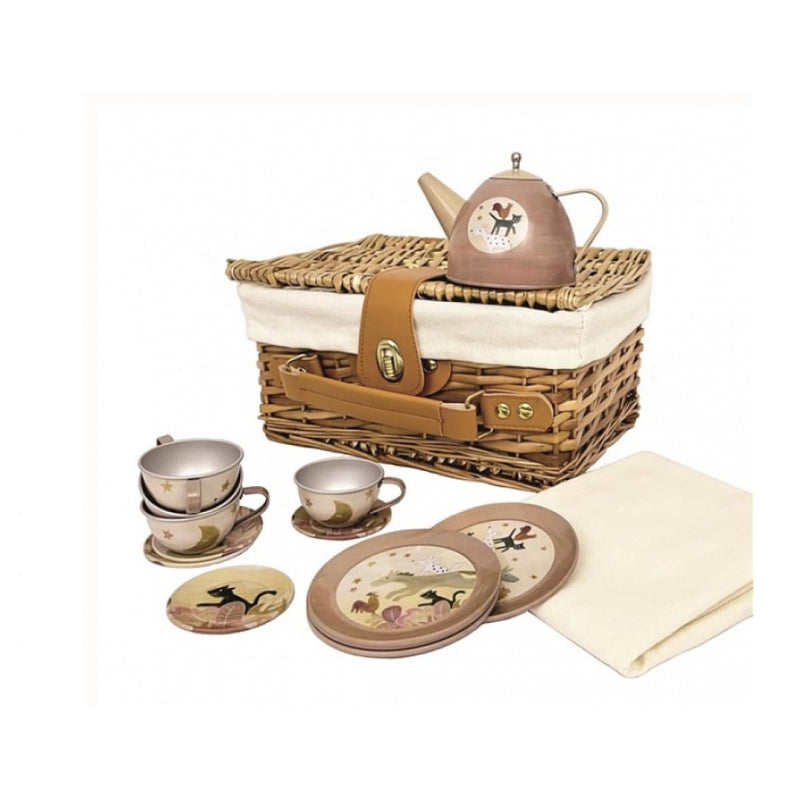 Egmont Toys Bremen Musicians Wicker Basket for IR Picnic with Set of Cups and Tea Jug, Metal, from 3 Years, Multicoloured (540057