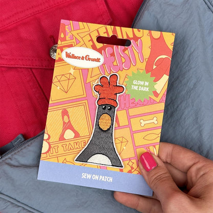 Pawprint Family | Feathers McGraw Head Glow in The Dark Sew on Patch | Wallace and Gromit Official Merchandise
