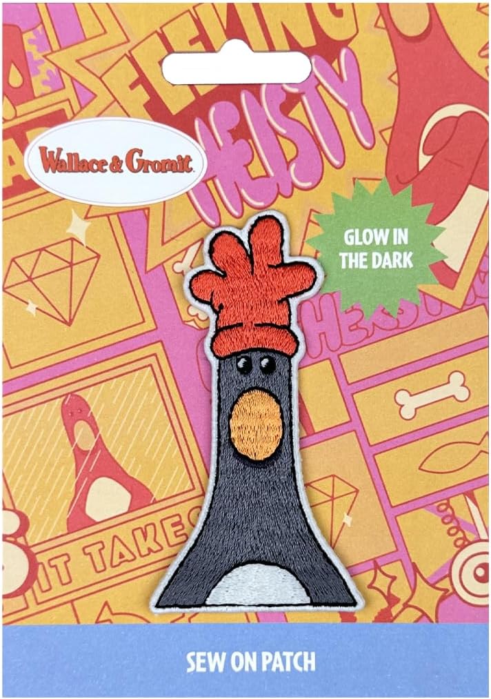 Pawprint Family | Feathers McGraw Head Glow in The Dark Sew on Patch | Wallace and Gromit Official Merchandise