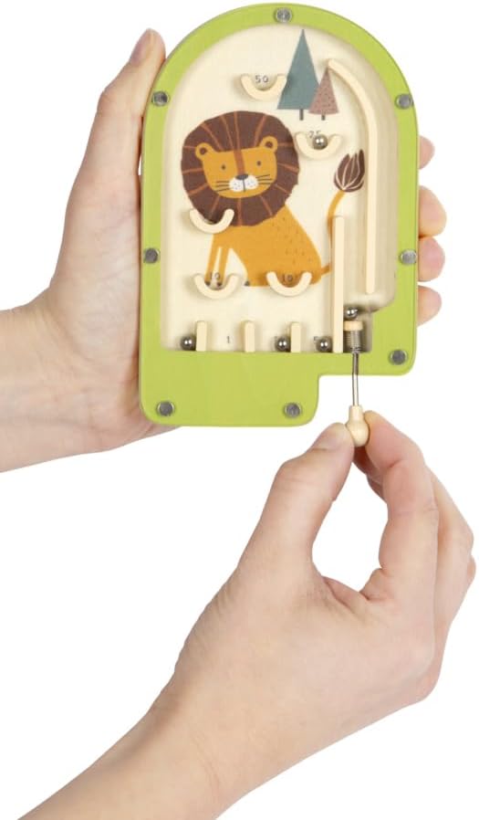 small foot Mini Flipper Löwe aus Holz, Pinball-Spiel, Geschicklichkeitsspiel, für Kinder ab 3 Jahren, 12607, Bunt