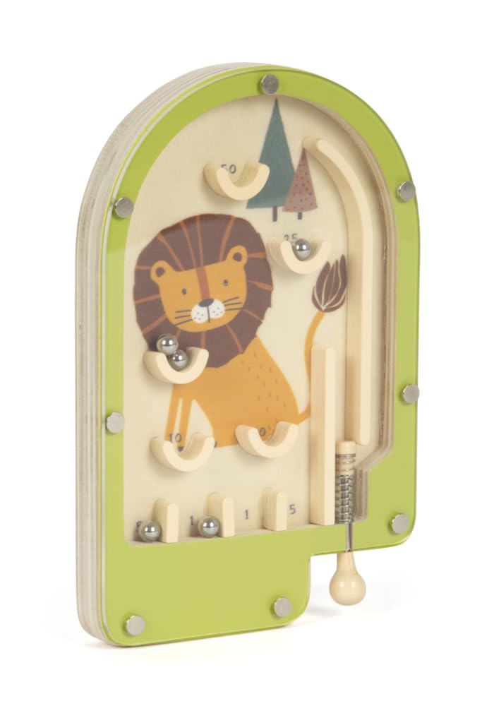 small foot Mini Flipper Löwe aus Holz, Pinball-Spiel, Geschicklichkeitsspiel, für Kinder ab 3 Jahren, 12607, Bunt