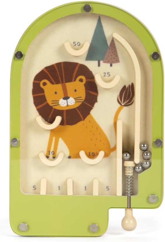 small foot Mini Flipper Löwe aus Holz, Pinball-Spiel, Geschicklichkeitsspiel, für Kinder ab 3 Jahren, 12607, Bunt