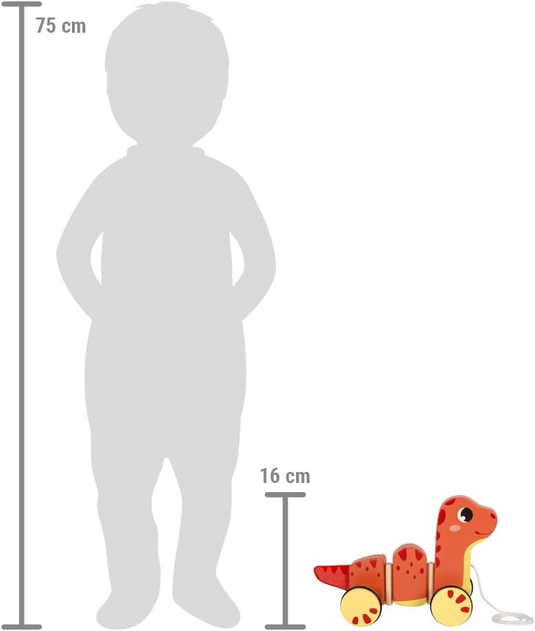 small foot Dino, Pull-Along Toy Made of FSC 100%-Certified Wood, for Kids Aged 12+ Months, 12613, Coloured