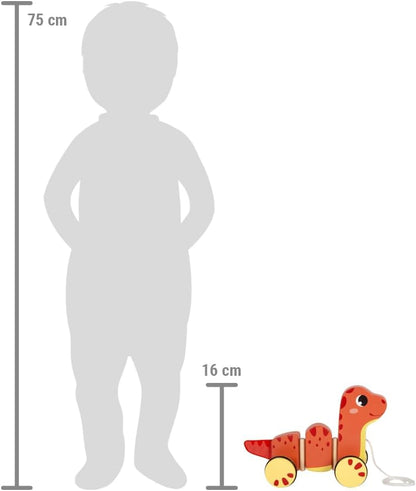 small foot Dino, Pull-Along Toy Made of FSC 100%-Certified Wood, for Kids Aged 12+ Months, 12613, Coloured