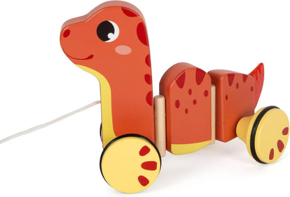 small foot Dino, Pull-Along Toy Made of FSC 100%-Certified Wood, for Kids Aged 12+ Months, 12613, Coloured