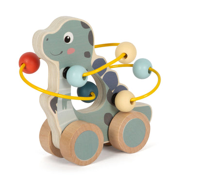 small foot Push-Along Toy with Bead Maze Dino, Made of FSC 100%-Certified Wood, for Kids Aged 12+ Months, 12615, Coloured