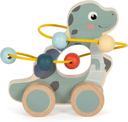 small foot Push-Along Toy with Bead Maze Dino, Made of FSC 100%-Certified Wood, for Kids Aged 12+ Months, 12615, Coloured