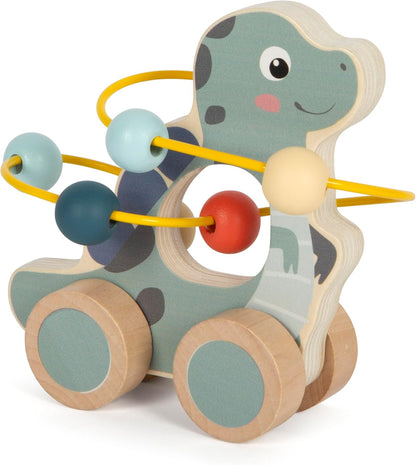 small foot Push-Along Toy with Bead Maze Dino, Made of FSC 100%-Certified Wood, for Kids Aged 12+ Months, 12615, Coloured