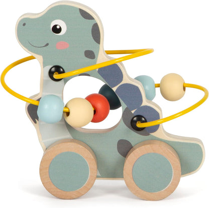 small foot Push-Along Toy with Bead Maze Dino, Made of FSC 100%-Certified Wood, for Kids Aged 12+ Months, 12615, Coloured