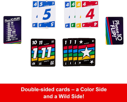 Mattel Uno Phase 10 Flip Jeu de cartes familial avec cartes double face, inclut des phases spéciales basées sur la couleur des cartes, pour 2 à 6 joueurs, HYN12