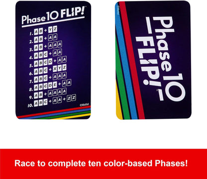 Mattel Uno Phase 10 Flip Jeu de cartes familial avec cartes double face, inclut des phases spéciales basées sur la couleur des cartes, pour 2 à 6 joueurs, HYN12
